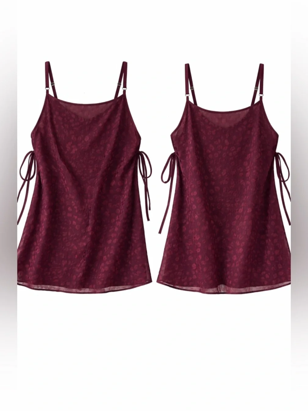 Gillian & O’Malley Burgundy Sheer Leopard Print Cami Size Small